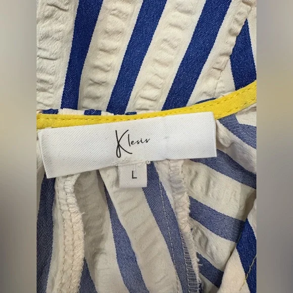 Klesis Blue and White Striped Romper with Yellow Trim - Picture 4 of 4